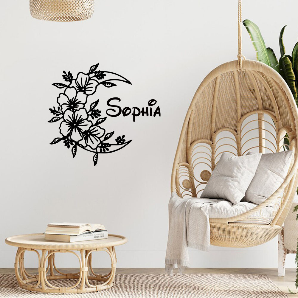 Home Decor Wall Stickers - 1PC Creative Moon Flower Customizable Name