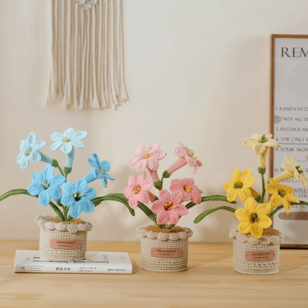 Yarn Home Decor - Handwoven Crochet Flowers Cyrtanthus Mackenii Potted