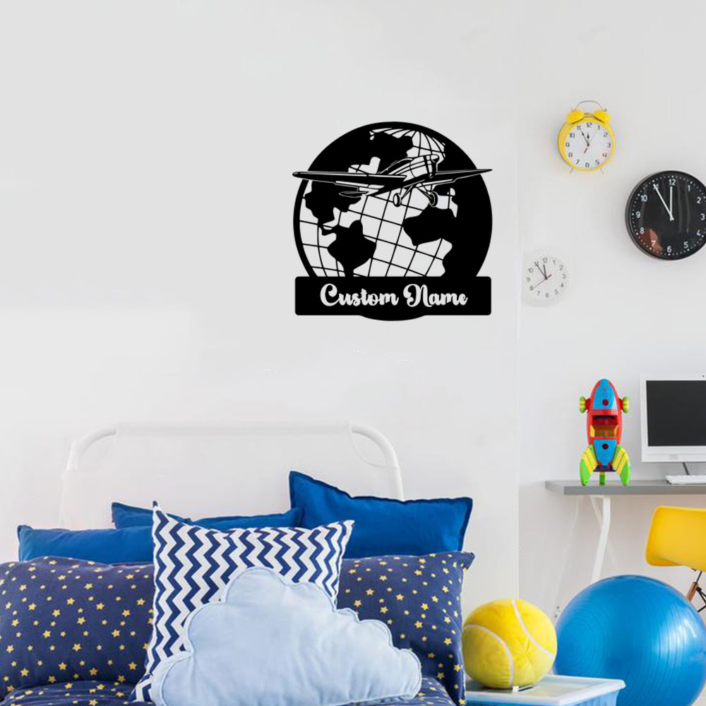 Home Decor Wall Stickers - 1PC Cute Earth Airplane Customized Name