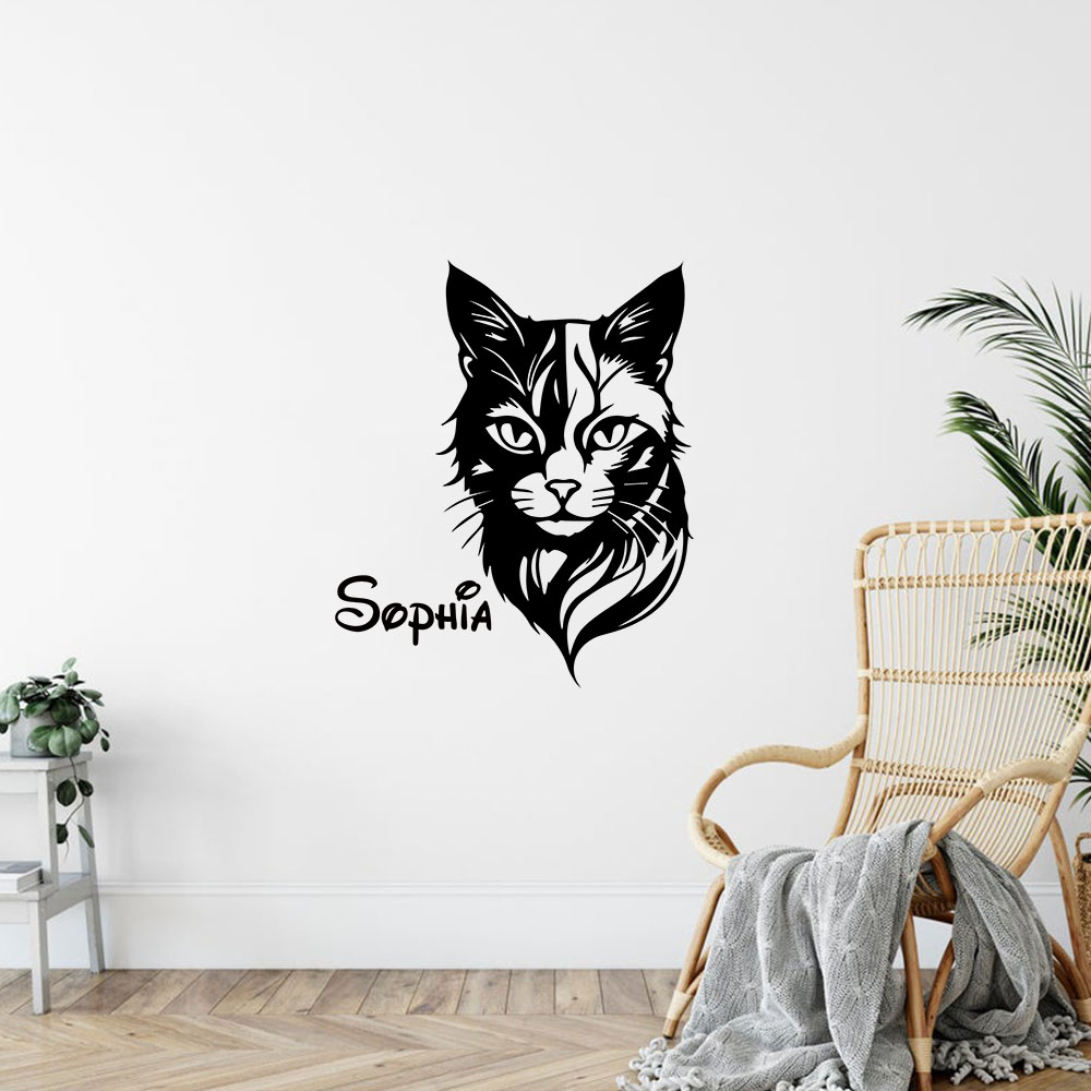 Home Decor Wall Stickers - 1PC Cute Cat Personalized Name Wall