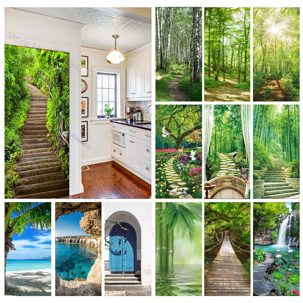 Home Decor On Sale - Steps Forest 3D Door Stickers Self