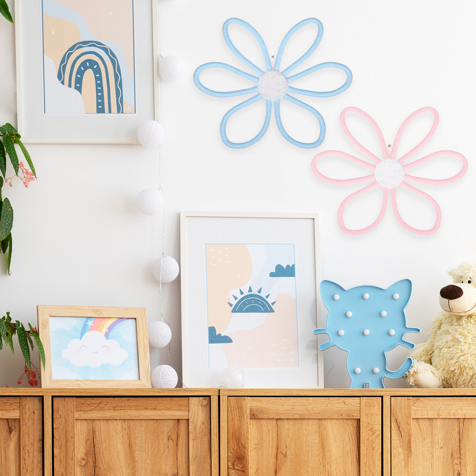 Macrame Wall Hanging - 3Pcs Cotton Rope Flower Wall Decor