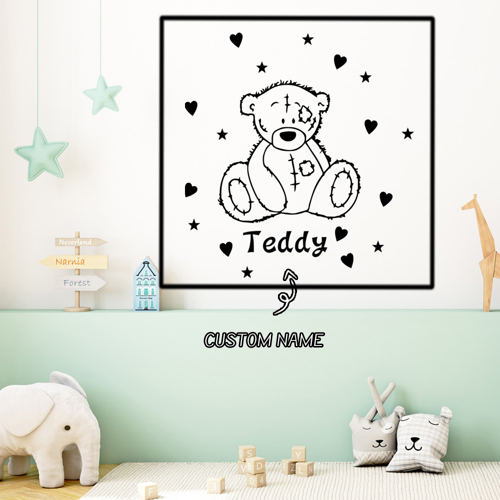 Home Decor Wall Stickers - 1PC Romantic Teddy bear Customized Name