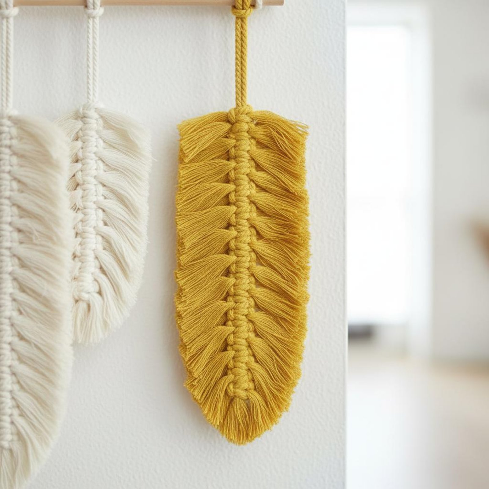 Macrame Wall Hanging - Macrame Feather Wall Hanging Handmade Foliage