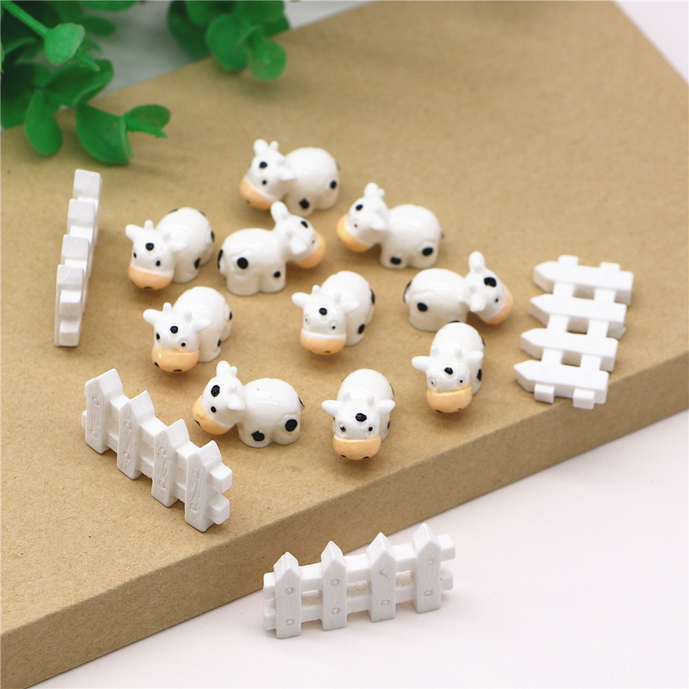 Home Decor On Sale - 10pcs Kawaii Mini Resin Cow/Fence Figurines
