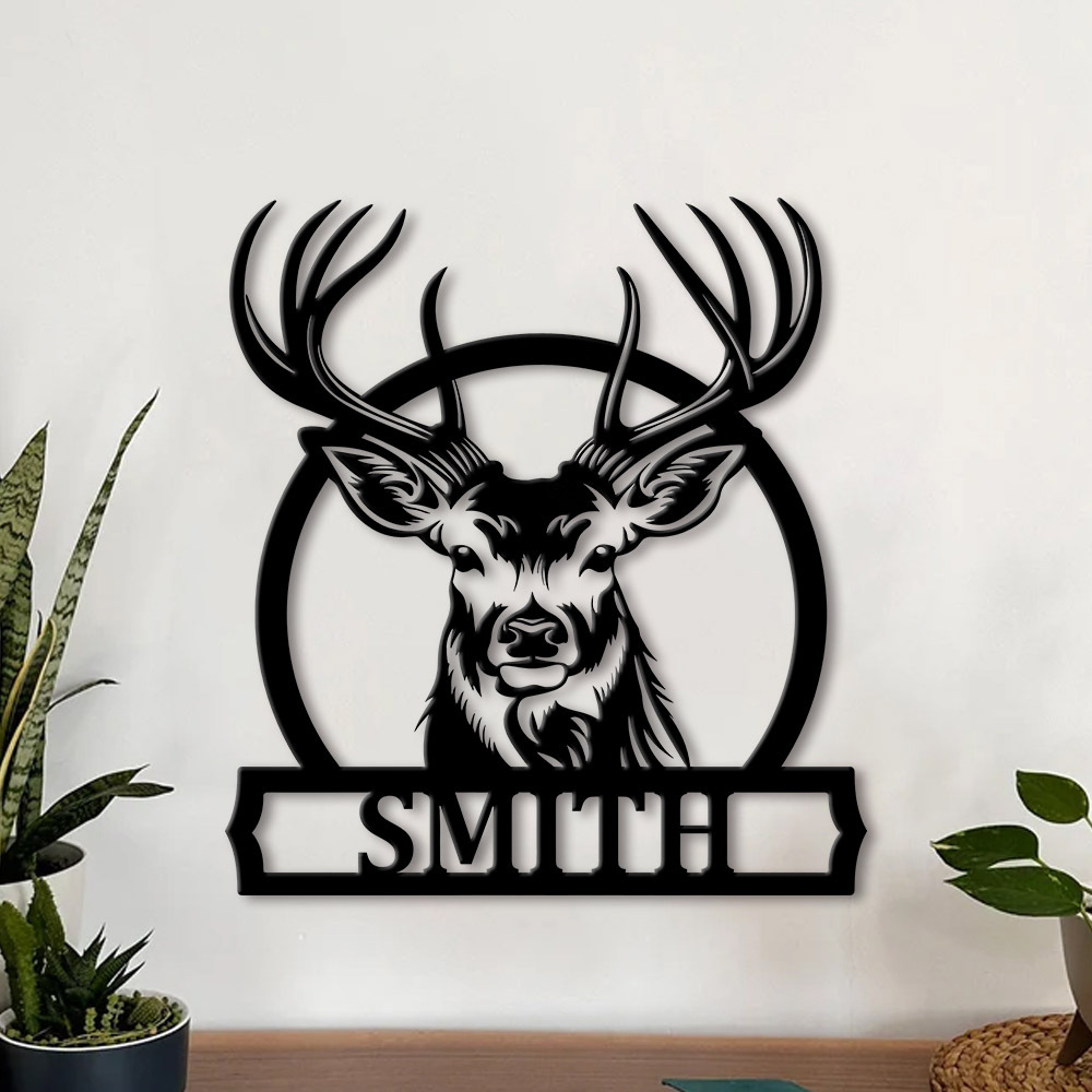 Home Decor Rustic - Personalized Deer Family Name Metal Sign