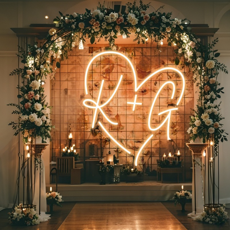 Custom Initials Heart LED Neon - Home Decor Com ulasan dan harga