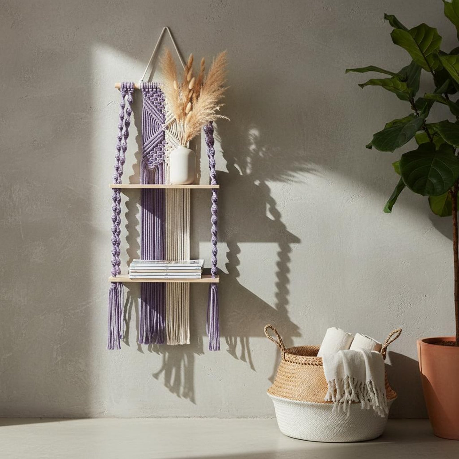 Boho Wall Hanging Shelf Handma - Macrame Wall Hanging ulasan dan harga